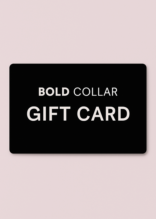 Gift card with 'Bold Collar' text on a black background