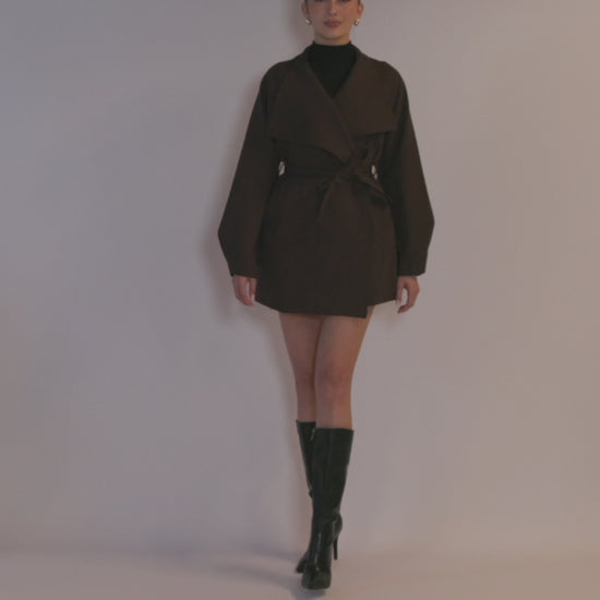 Bold Collar's Dawn Oversized Wrap Coat worn by Model - Victoria Velasquez Vincent