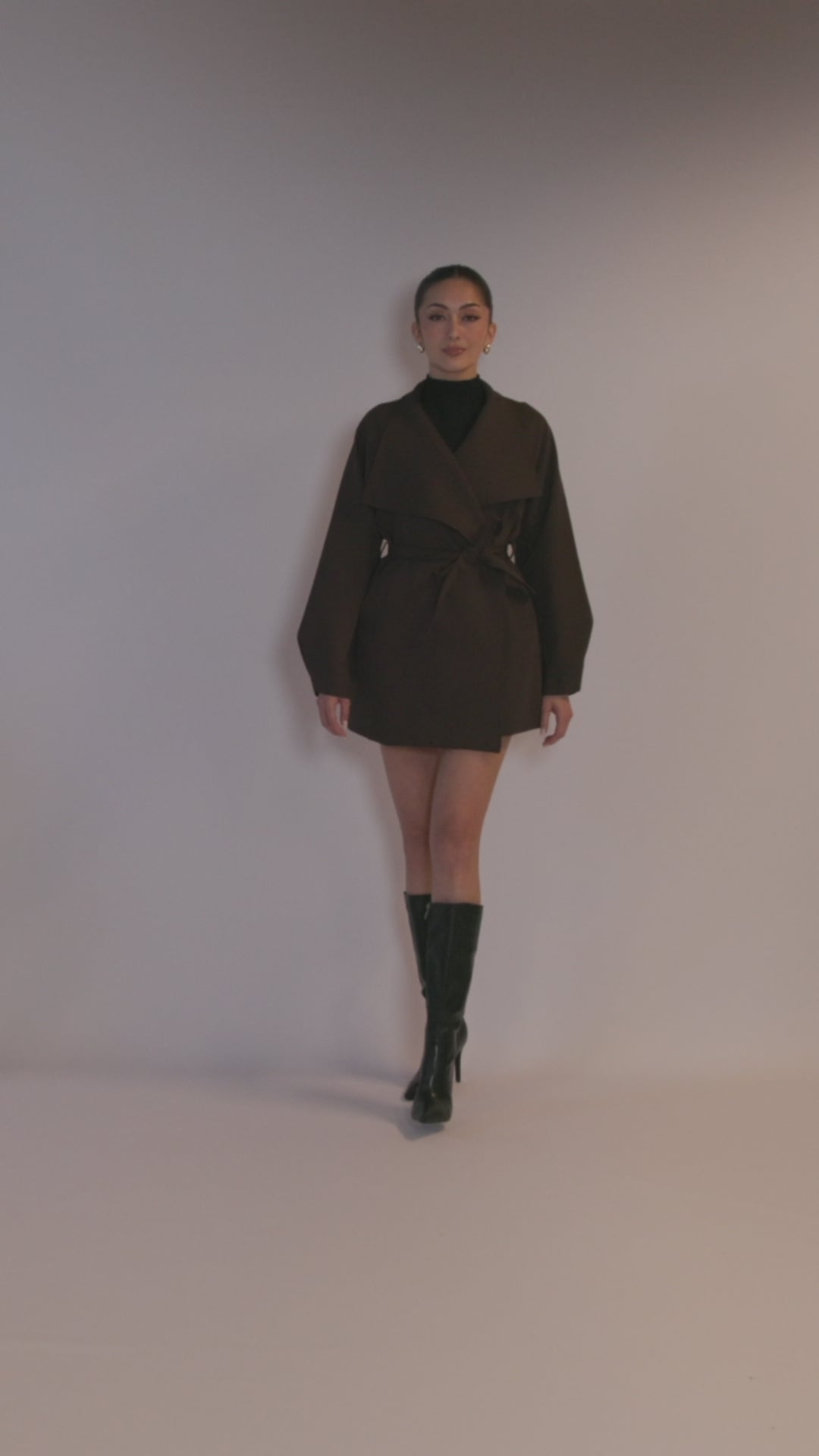 Bold Collar's Dawn Oversized Wrap Coat worn by Model - Victoria Velasquez Vincent